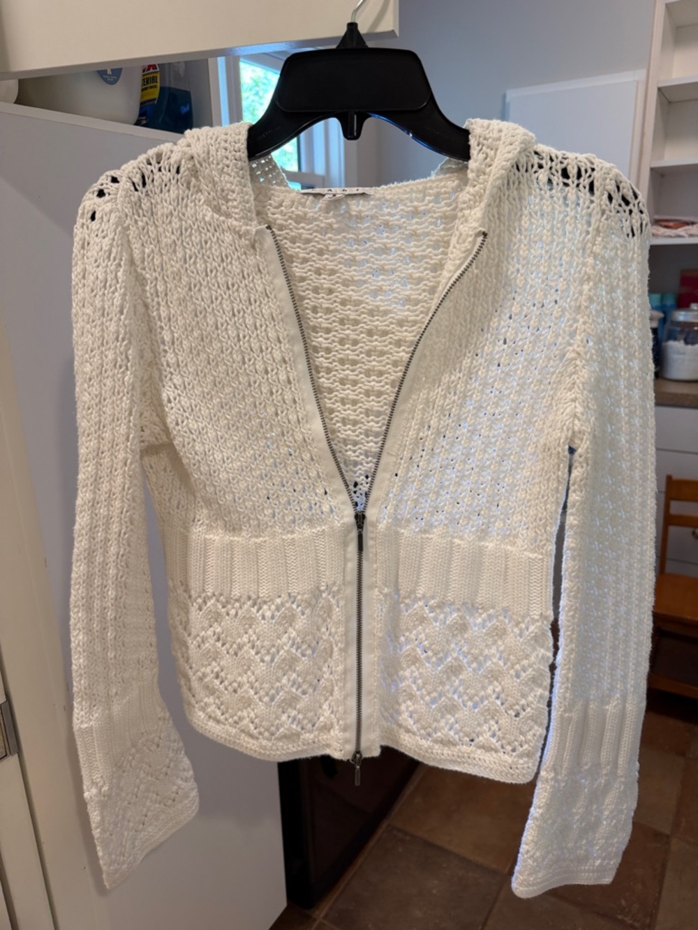 CAbi Cream Hooded Zip Knit Cardigan